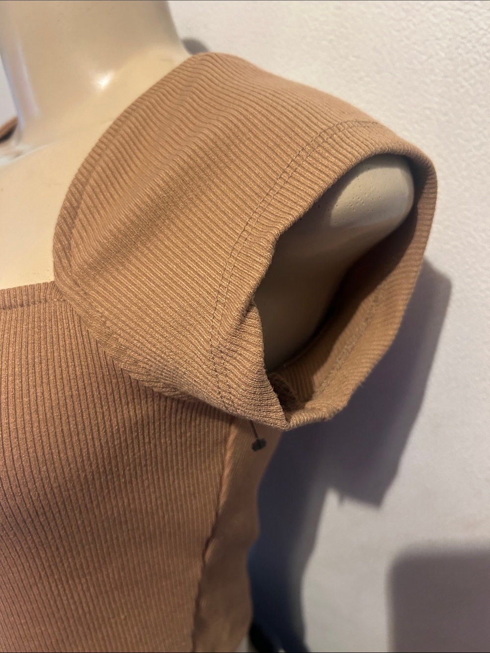Square-Neck Ribbed Crop Top in Tan - Picture 3 of 5